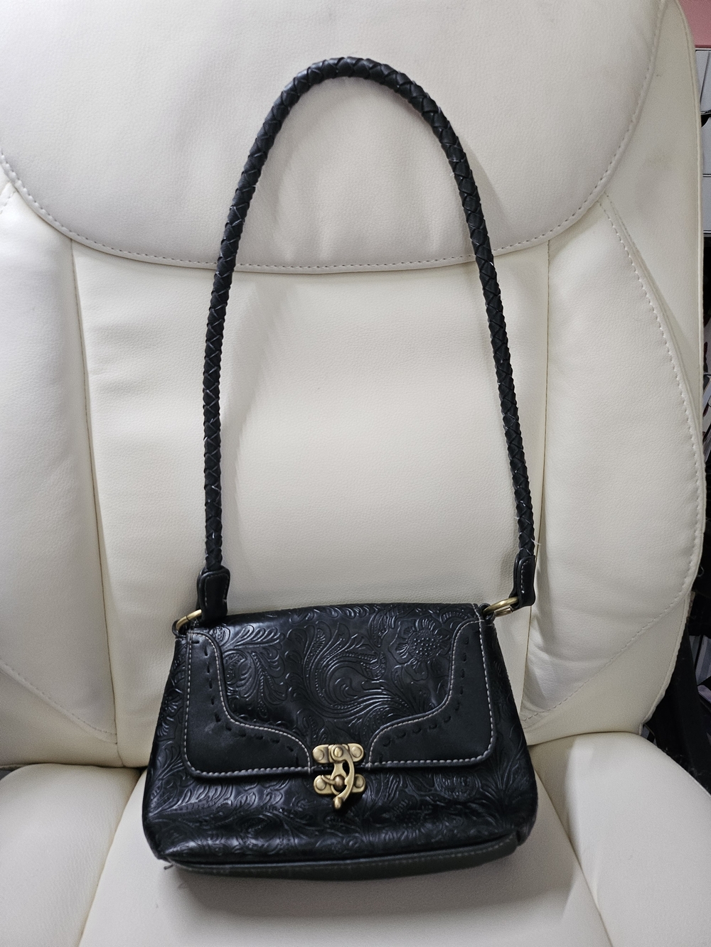 Candie's Black Embossed Shoulder Bag with Braided Strap